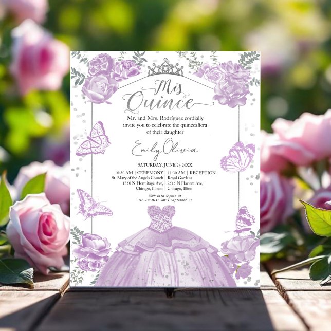 Mis Quince Budget Einladung Lavender Dress Floral (Von Creator hochgeladen)