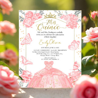 Mis Quince Budget Einladung Rosa Kleid Floral