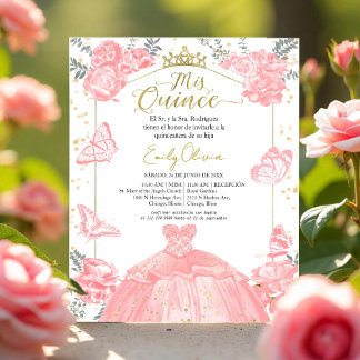 Mis quince Budget Einladung Spanisch Pink Floral