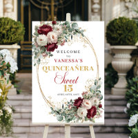 Mis Quince Burgund Floral Gold Quinceanera Willkom