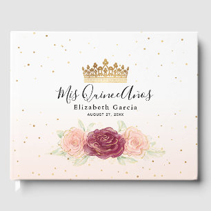 Mis Quince Burgundy Blush Gold Floral Quinceanera Gästebuch