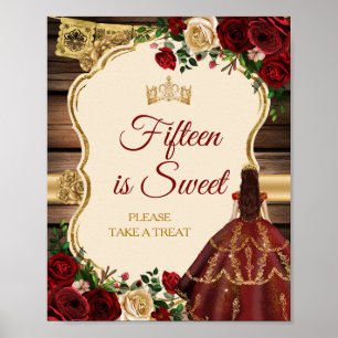 Mis Quince Burgundy Floral Rustic 15. ist süß Poster