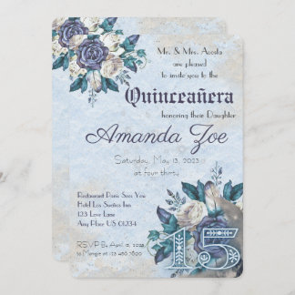 Mis Quince Dusty Blue Floral invitation