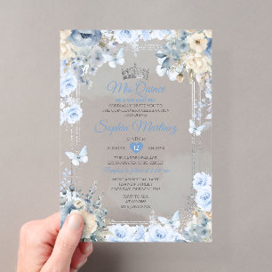 Mis Quince Dusty Blue & Silver Floral Quinceañera Acryleinladungen