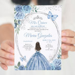 Mis Quince Dusty Blue & Silver Floral Quinceañera Einladung<br><div class="desc">Dusty Blue & Silver Floral Quinceñera Einladung Mis Quince Anos,  15. Geburtstag, </div>