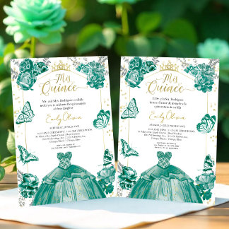 Mis Quince Einladung Bilingual Emerald Green