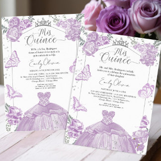 Mis Quince Einladung Bilingual Lavender Dress