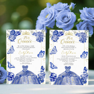 Mis Quince Einladung Bilingual Royal Blue Dress