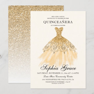 Mis Quince Elegante Imitate Gold Glitzer Quinceañe Einladung