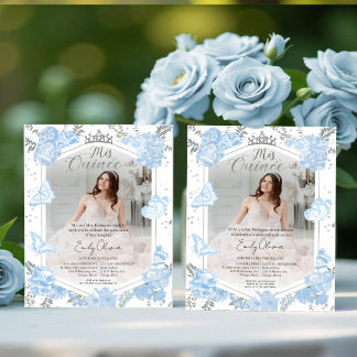 Mis Quince Foto Einladung Bilingual Dusty Blue