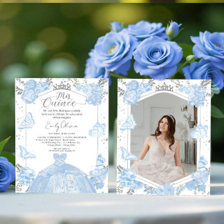 Mis Quince Foto Einladung Dusty Blue