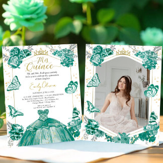 Mis Quince Foto Einladung Emerald Green