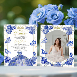 Mis Quince Foto Einladung Spanisch Blue