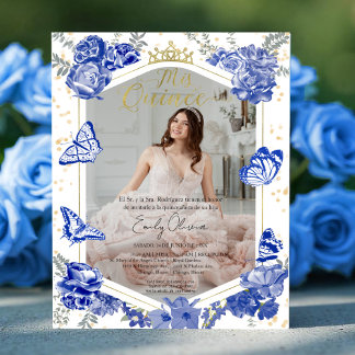 Mis Quince Foto Einladung Spanisch Blue
