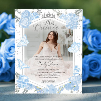 Mis Quince Foto Einladung Spanisch Dusty Blue
