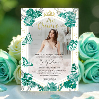 Mis Quince Foto Einladung Spanisch Emerald Green