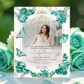 Mis Quince Foto Einladung Spanisch Green