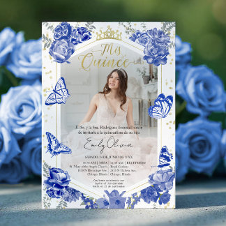 Mis Quince Foto Einladung Spanish Royal Blue