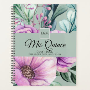 Mis QUINCE Lila Floral Quinceanera GUESTBOOK NEU Planer