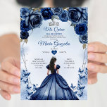 Mis Quince Navy Blue Floral Crown Quinceañera Einladung<br><div class="desc">Mis Quince Navy Blue Floral Silver Crown Quinceañera Einladung 15 Anos Geburtstag</div>