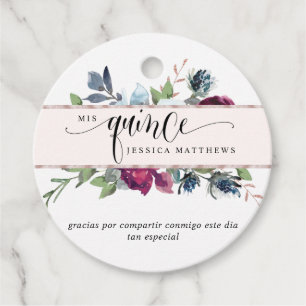 Mis Quince Rose Gold Berry, Burgund, Blue Floral Geschenkanhänger