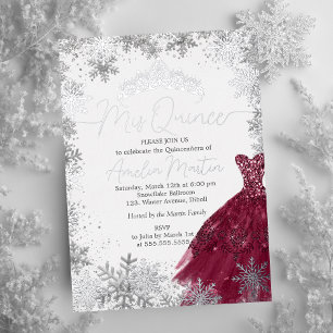 Mis Quince Snowflake Burgundy Quinceanera Folieneinladung