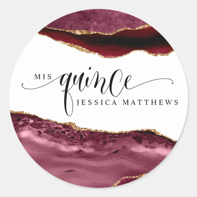 Mis Quince, Spanisch, Burgundy Red, Berry Agate Runder Aufkleber (Vorderseite)