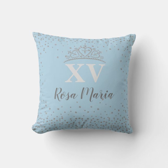 Mis XV 15 Quinceañera Glitzer Crown 16" Pillow Kissen (Vorderseite)