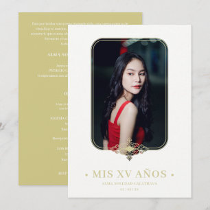 Mis XV Lace Blüh Golden Effect Foto Spanisch Einladung