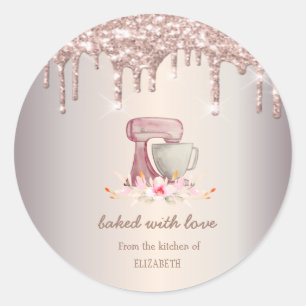 Mischblumen Rose Gold Glitter Tropfen Bäckerei Runder Aufkleber