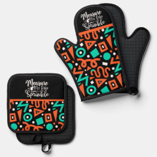 Mischen Mix Bake Sprinkle Grün Orange Black Ofenhandschuh & Topflappen-Set