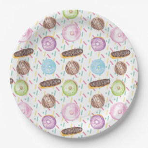 Mischen Sie Watercolor Frosted Donut und Streusel Pappteller