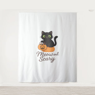 Mischeuvous Black Cat mit leuchtenden grünen Augen Wandteppich