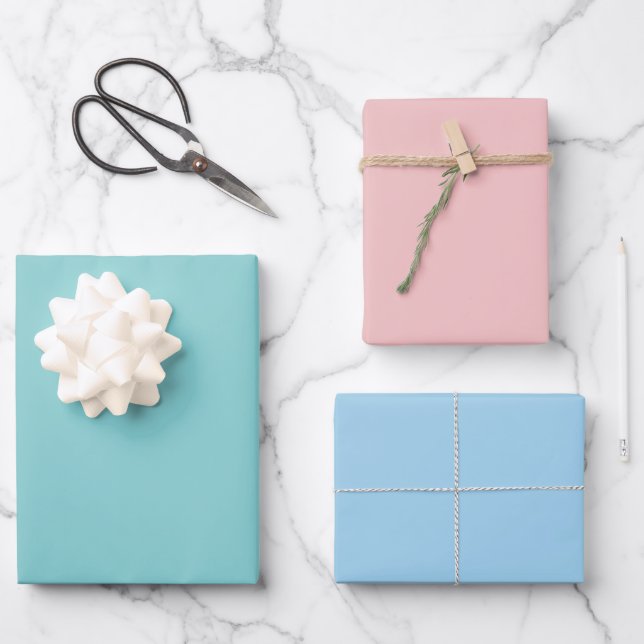 Mischfolie Rosa - Blau - Türkis Geschenkpapier Set (Vorderseite)