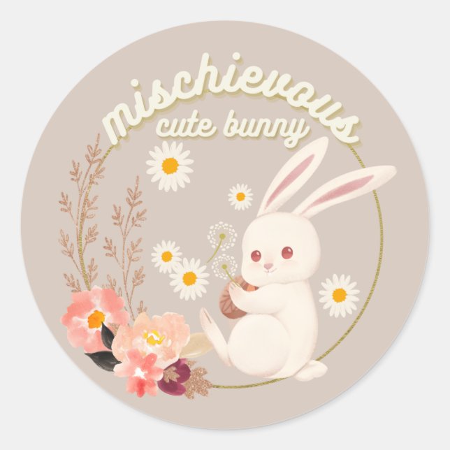 Mischievous Niedlich Bunny Runder Aufkleber (Vorderseite)