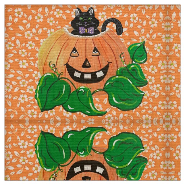 Mischievous Pumpkin Kitty Fabric Stoff (Muster)