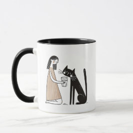 Mischköpfe schwarze Katze trinken aus menschlichem Tasse