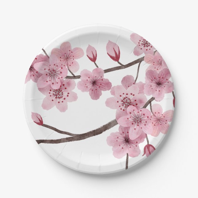 Mischmasch mittelrosa Kirschblossom Pappteller (Vorderseite)