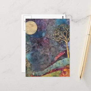Mischmediensammlung Tree und Moon Postkarte