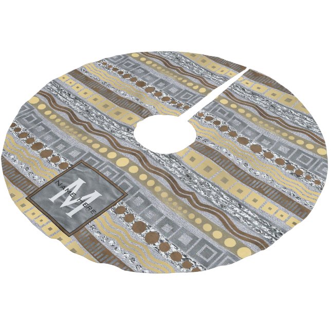 Mischmetallmonogramm-Weihnachtsbezaubernder Schein Polyester Weihnachtsbaumdecke (Schrägansicht)