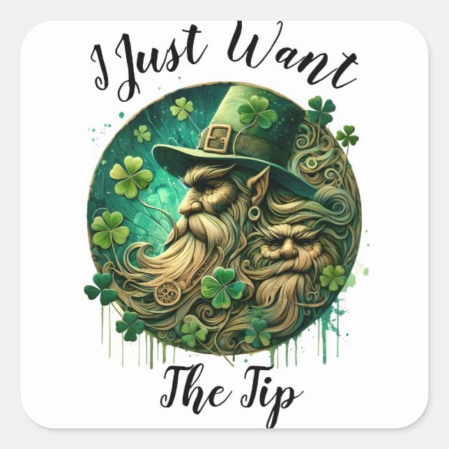 Mischous Leprechaun Savoring a Pint Quadratischer Aufkleber (Vorderseite)
