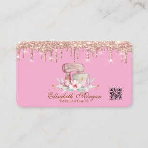 Mischung Blumen Rose Gold Tropfen QR Code Pink Visitenkarte