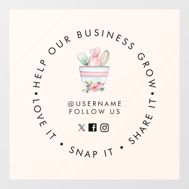 Mischung Schüssel Bäckerei Pale Pink Social Media  Fensteraufkleber (Blatt)