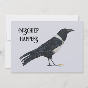 Mischvous Crow and Ring Flat Holiday Card Feiertagskarte