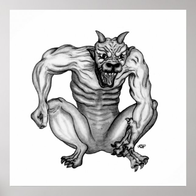 Mischwesen Golem Teufel schwarz-weiß design Poster (Vorne)