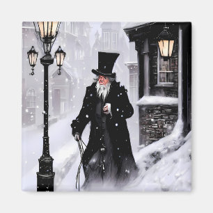 Miserly Ebenezer Scrooge Snowy Viktorianisch Stree Magnet