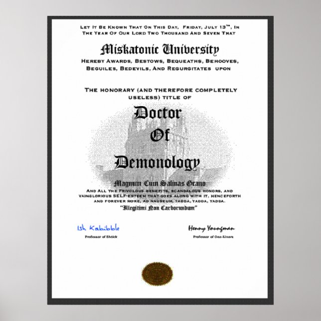 Miskatonic University Doktor der Dämonologie Poster (Vorne)