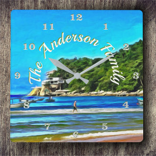 Mismaloya Familienfischerboote 0346 Quadratische Wanduhr