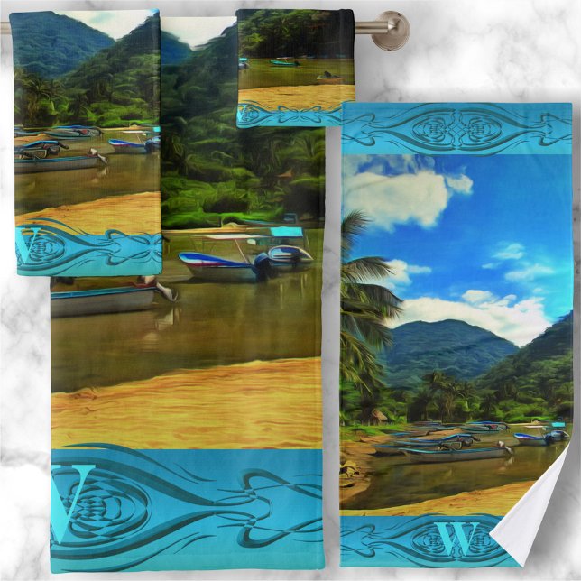 Mismaloya River Fishing Boats 0344 Badhandtuch Set (Von Creator hochgeladen)