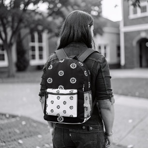 Mismatch-Rucksack – Schwarz-Weiß geometrisch flora Bedruckter Rucksack